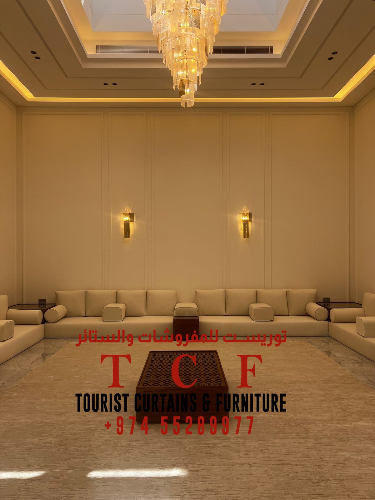 Elegant champagne majlis with chandelier